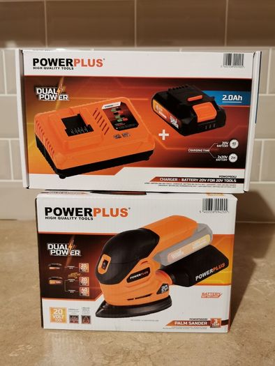 Palm Sander Powerplus + Charger + Battery 20v 2.0ah Cordless Power Tool Woodworking