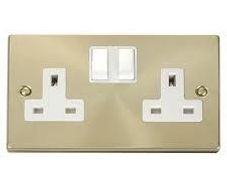 Satin Brass Twin Socket Switched