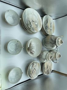 Vintage Japanese Kutani Eggshell Porcelain Tea Set Hand-Painted