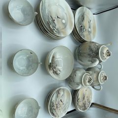Vintage Japanese Kutani Eggshell Porcelain Tea Set Hand-Painted