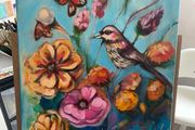 Bird &amp; Floral Acrylic Painting on Canvas - 45x60cm