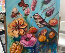 Bird & Floral Acrylic Painting on Canvas - 45x60cm