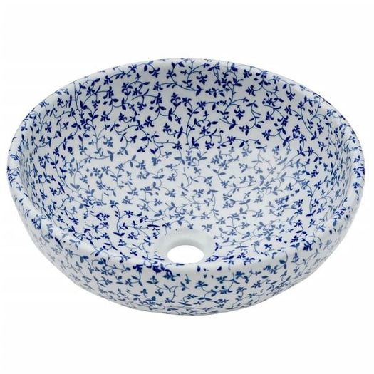Countertop Basin White and Blue Round 41x14 cm Ceramic