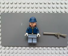 Lego the Lone Ranger tlr021 Cavalry Soldier minifigure- Backpack, Brown Eyebrows, Lopsided Open Mouth Smile, Stubble