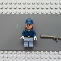 Lego the Lone Ranger tlr021 Cavalry Soldier minifigure- Backpack, Brown Eyebrows, Lopsided Open Mouth Smile, Stubble