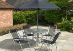 Parasol Set (6 Pieces), Black &amp, 4-Seater, Black and Silver