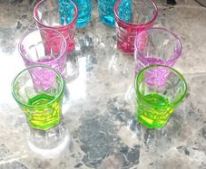 6 coloured shot glasses