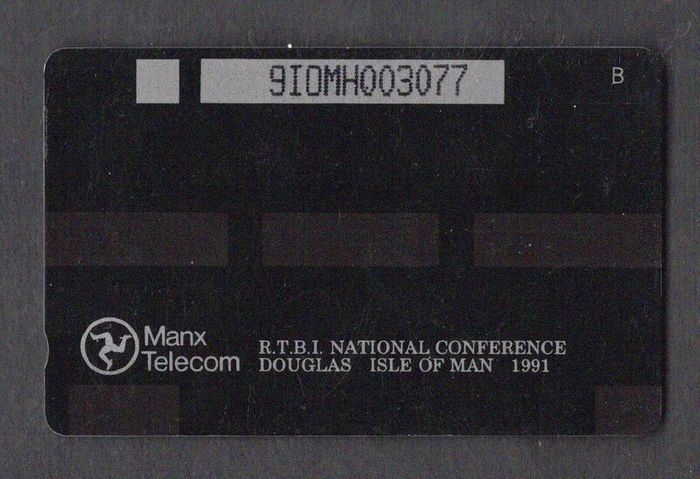 1991 Isle of Man 20 unit Aerial View of Iom  Harbour RTBI National Conference Douglas Isle of Man (GPT - Magnetic) Phone Card