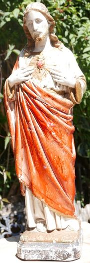 Antique Sacred Heart. Statue 16 inch Plaster Heart Jesus Christ Catholic Church