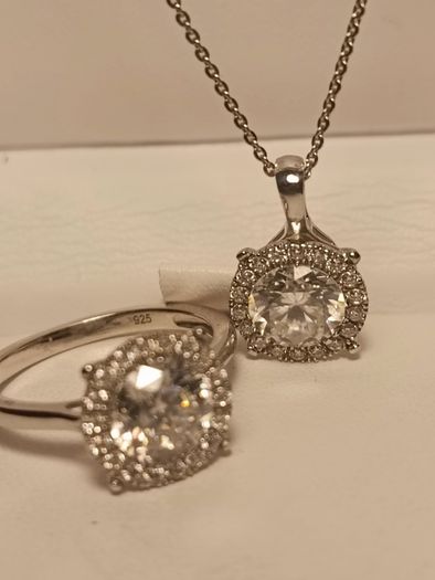 High quality 2 Ct + 2Ct Moissanite Solitaire Ring and Pendant Set.