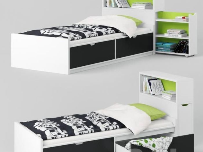 Ikea Flaxa bed with storage headboard.