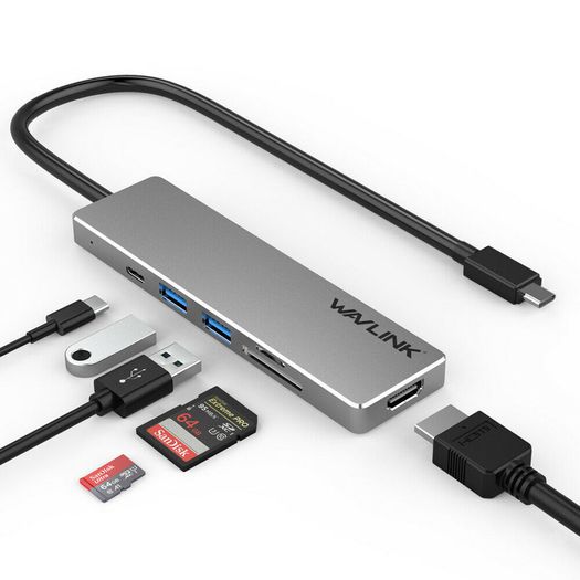 Wavlink USB-C Travel Universal Mini Dock USB Hub & HDMI UHD/4K@30Hz & TF/SD Card Reader & PD Power Adapter (UHP3407) (Brand New/Warranty)