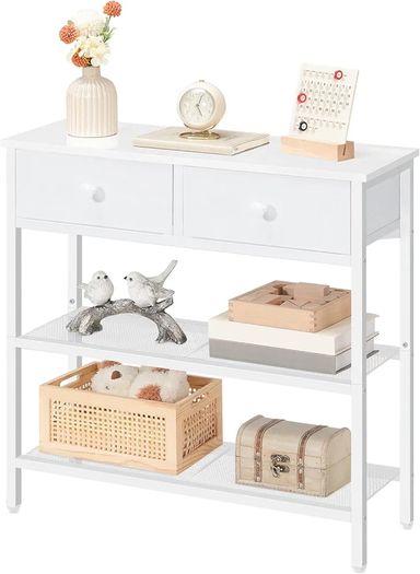 Console Table, Slim Console Table with 2 Non-woven Drawers, Hallway Table with Storage, Slim Sofa Table for Small Spaces, Living Room, White