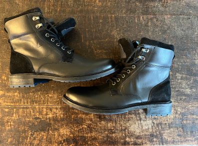 Colchester Black Leather & Suede Lace-Up Boots