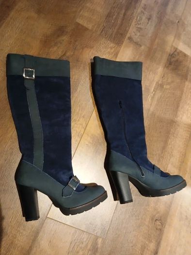 Velour leather knee high boots size 40