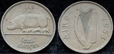 [#41] - Ireland 1953 | Half Penny | 1/2d | KM.10