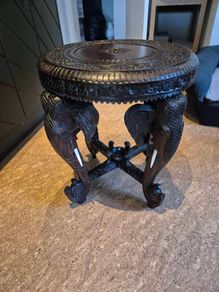 late 19th- to early 20th-century Anglo-Indian carved hardwood elephant occasional table , recently restored and in perfect condition