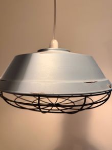 Super cool Industrial-style caged distressed blue ceiling light