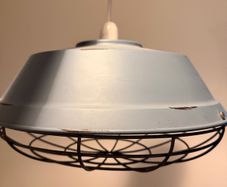 Super cool Industrial-style caged distressed blue ceiling light