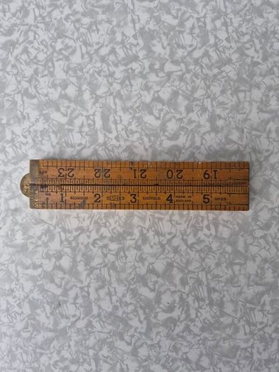 Antique 24 2FT Wood & Brass Pocket Ruler No. 25P