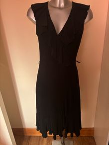 Black elastic knee-length V-Neck Wrapt dress size UK10 EU38 Postage included