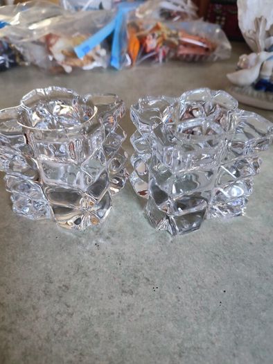 Set Of 2 Crystal Nightlight Or Candle Holder No Stamp.