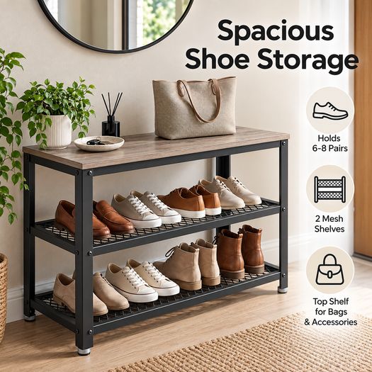 New Shoe Rack Bench With Mesh Shelves - FREE P&P
