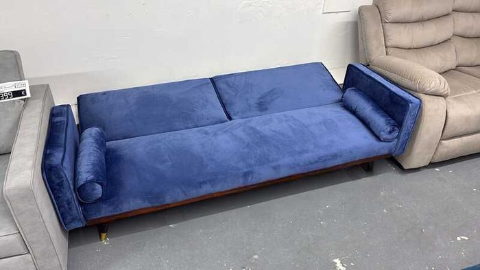 3-Seater Sofa Bed with Gold Legs , Blue velvet