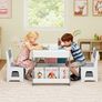 Kids Table and Chairs Set, 4 in 1 Children Activity Desk with 2 Chairs, Reversible Tabletop, Bookshelves and Storage Bins, Wooden Toddler Table Set for Boys Girls (White+Grey, 61x61x56cm) Image 2