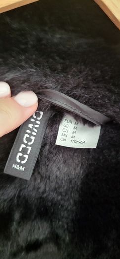 H&M Black faux leather & fur cropped biker jacket Sz M (Fit 12-14UK) Rrp 89.99