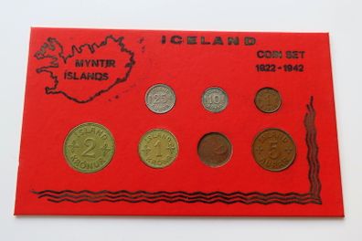 Iceland 1922 -1942 Complete 7 Coin Set  King Christian X