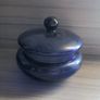 VINTAGE Round Blue Glass Trinket Jar with Lid Image 2