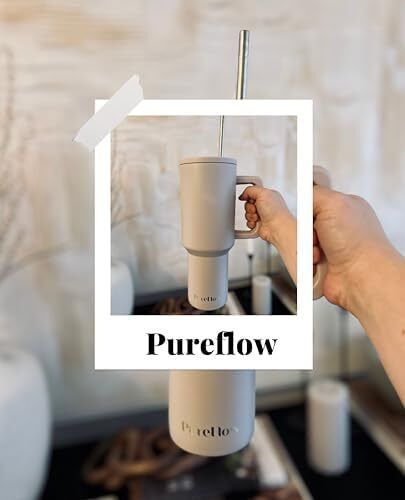 1200ml Tumbler with Straw and Lid Premium Handle | Eco-Friendly Reusable Insulated Travel Mug | Iced Coffee Cup | No Single Use Plastic Cups | Insulated Cup (Almond Birch)