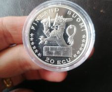 1996 Finland Silver Proof 20 ECU Coin