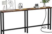 200 cm Behind Sofa Console Table with Power Outlet Rustic Brown Power Outlets &amp; 2 USB Ports,Metal Frame,Perfect for Hallway,Office,Easy Assembly,200 cm Extension Cord