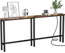 200 cm Behind Sofa Console Table with Power Outlet Rustic Brown Power Outlets & 2 USB Ports,Metal Frame,Perfect for Hallway,Office,Easy Assembly,200 cm Extension Cord
