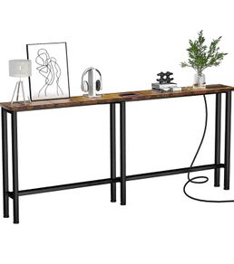 200 cm Behind Sofa Console Table with Power Outlet Rustic Brown Power Outlets & 2 USB Ports,Metal Frame,Perfect for Hallway,Office,Easy Assembly,200 cm Extension Cord