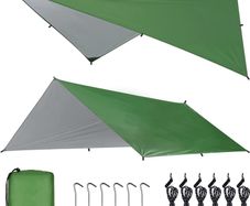 Camping Tarp 3m x 3m Hammock Rain Fly Tent Tarp Waterproof Windproof Snowproof Camping Tarpaulin Shelter Portable Lightweight Sunshade for Yard Outdoor Travel Beach