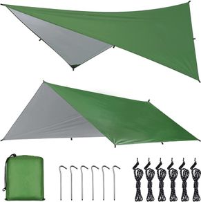 Camping Tarp 3m x 3m Hammock Rain Fly Tent Tarp Waterproof Windproof Snowproof Camping Tarpaulin Shelter Portable Lightweight Sunshade for Yard Outdoor Travel Beach