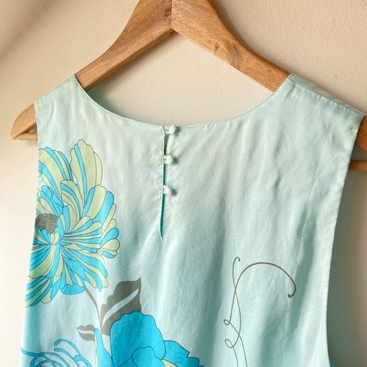 Peppercorn 100% Silk Turquoise Floral Shift Dress Medium
