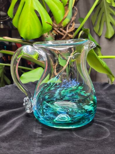 Jerpoint Glass Handcrafted Studio Art Glass Pitcher Water Jug Blue Green