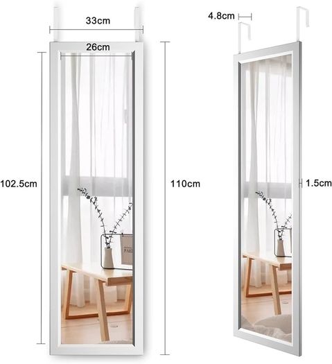 NEW SALE | Over Door Mirror Full Length, 110 x 33cm Wall Mounted Mirror Door Hung Mirror for Bathroom/Bedroom/Wardrobe - Toughened Glass
