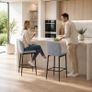 Set of 2 Velvet Bar Stools with Footrest and Backrest, Kitchen & Living Room Stools, Grey Image 2