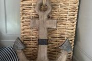 New XL rustic washed wood anchor with jute rope