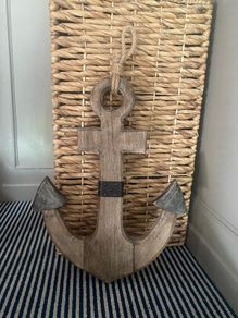 New XL rustic washed wood anchor with jute rope