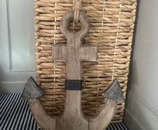 New XL rustic washed wood anchor with jute rope
