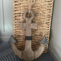 New XL rustic washed wood anchor with jute rope