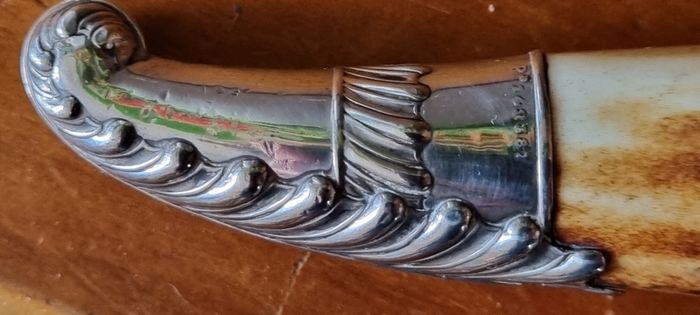 Impressive horn handled sterling silver crumbscoop