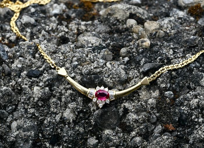 Vintage 1970s Ruby & Diamond Necklace - 18ct