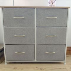 6 Drawer Storage Unit Fabric Drawers Wooden Top